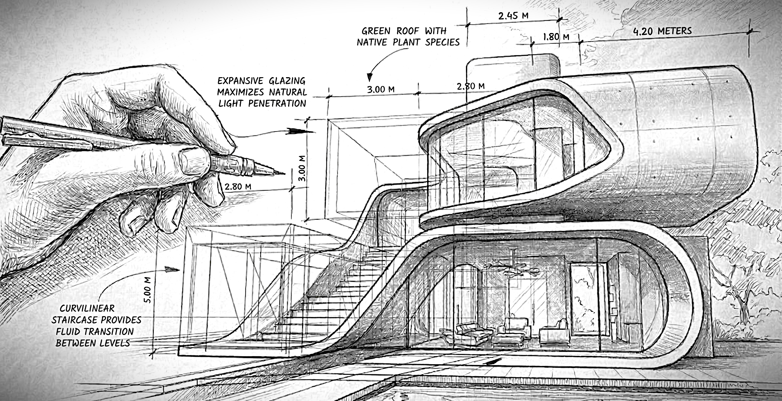 Architectural house design sketch